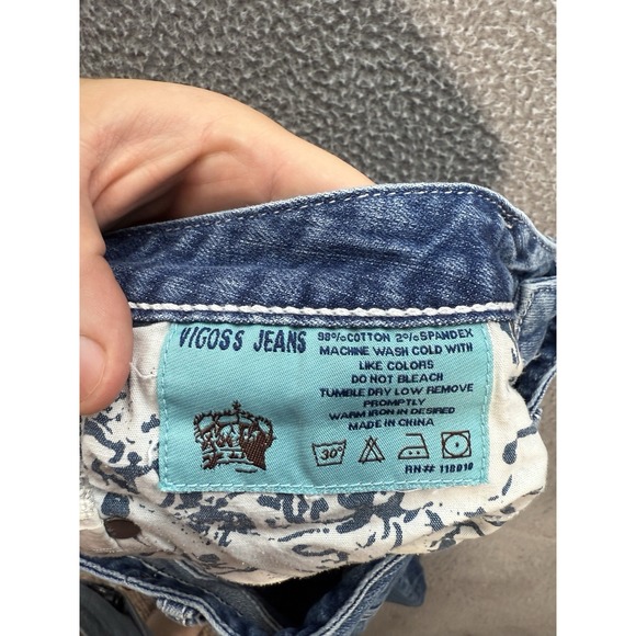 Vigoss Jeans Womens 9/10 Blue Capri Thick Stitch Distressed Rockabilly Biker - Picture 9 of 10